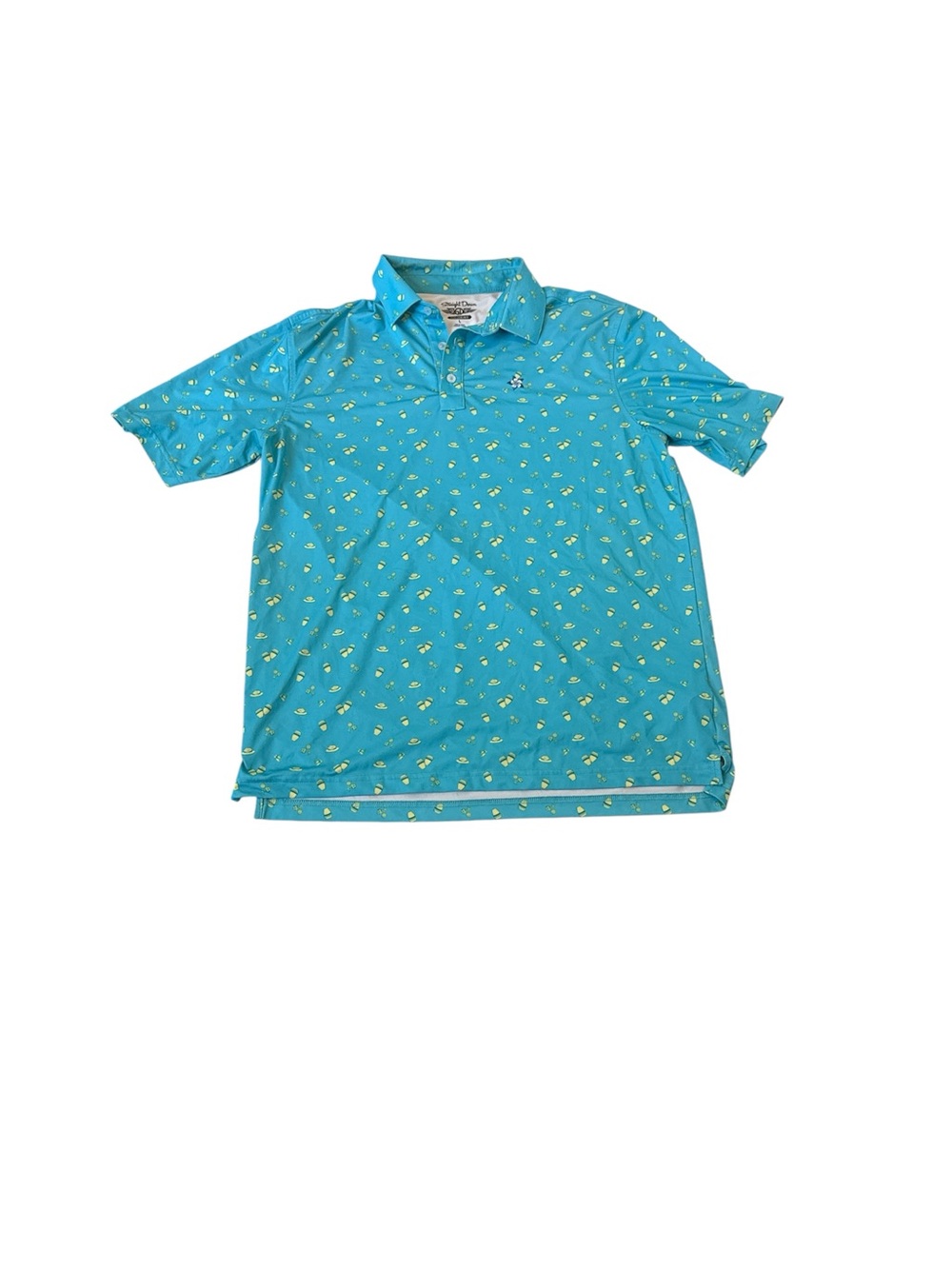 Straight Down Men's Performance Blue Patterned Polyester Spandex Golf Polo EUC
